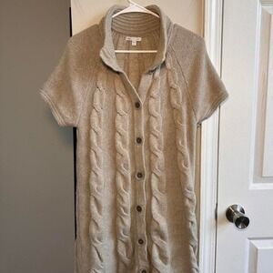 Gap Womens Beige Cable‎ Knit Short Sleeve Button Front Cardigan Sweater Dress L